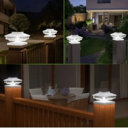 4 Pack Outdoor Solar Post Cap Lights Cold White IP65 Waterproof For 4x4 5x5 6x6 Wooden Posts In Garden Decor