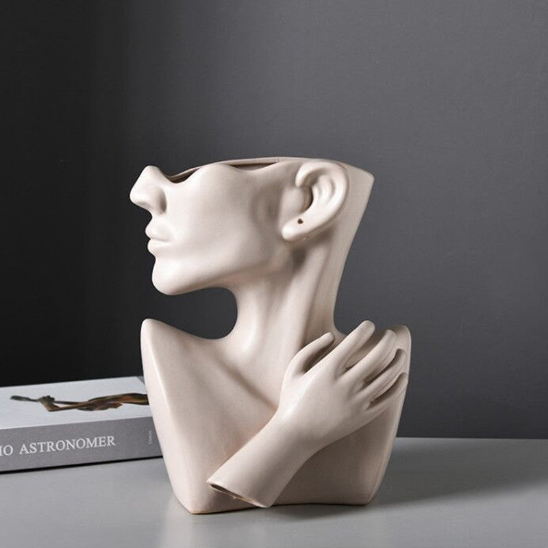 Modern Nordic Style Creative Portrait Vase Human Head Flower Vases Decorative Ornaments Resin Home Flowers Art Decor